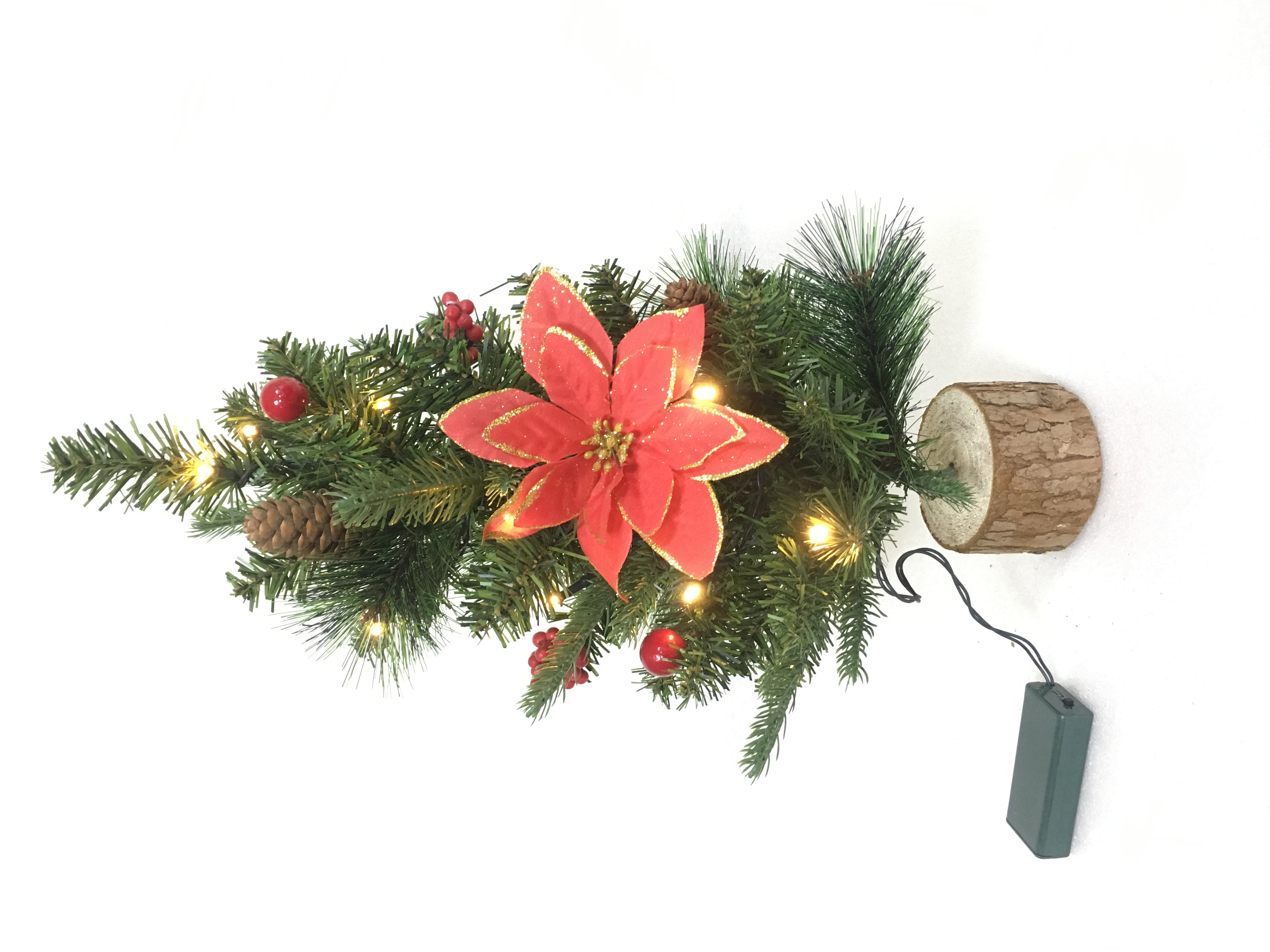 Albero di Natale serie ago di pino in PVC PE-40 cm testa e piedi in legno piccoli più decorazioni